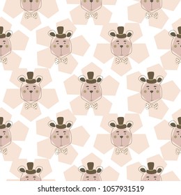 Cute teddy bears on floral pink pattern background.
