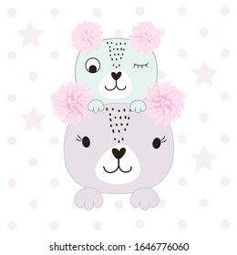 unos osos de peluche adorables sobre el fondo de los puntos de polka 