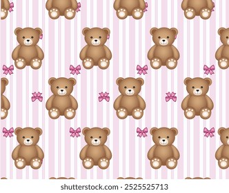 cute teddy bears with pink bows print