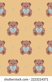 Cute Teddy Bears seamless pattern. Bear boy funny character. Wrapping paper, interior wallpaper, print, design template. Vector illustration. 