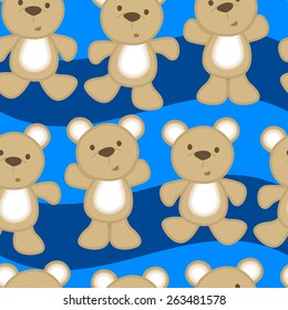 Cute teddy bears in a seamless pattern .