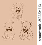 Cute Teddy Bears set vector illustration Hand Drawn Cute print design