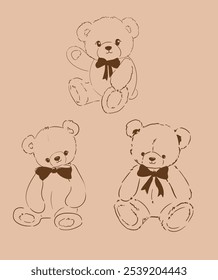 Lindo conjunto de osos de peluche Ilustración vectorial Dibujado a mano Lindo diseño de impresión