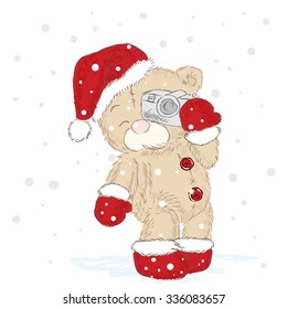 Cute teddy bears vector. New Year Christmas. Vector illustration for greeting card, poster, or print on clothes.