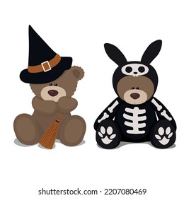 osos de peluche con disfraces de halloween, vector realista.