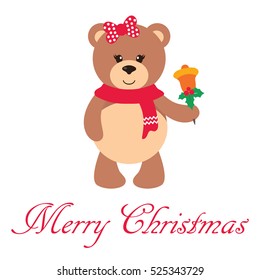 cute teddy with a bell and text