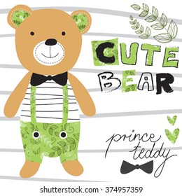 Cute Teddy Boy Bear Friend Vector Illustration