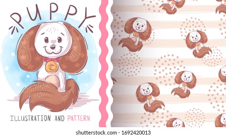 Cute teddy dog - seamless pattern