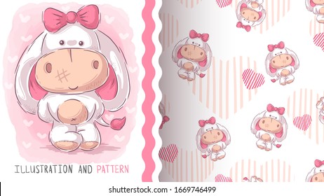 Cute teddy donkey - seamless pattern