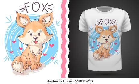 Cute teddy fox - idea for print t-shirt. Hand draw