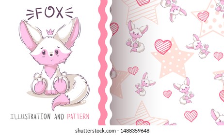 Cute teddy fox - seamless pattern. Hand draw