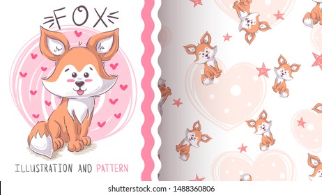 Cute teddy fox - seamless pattern. Hand draw