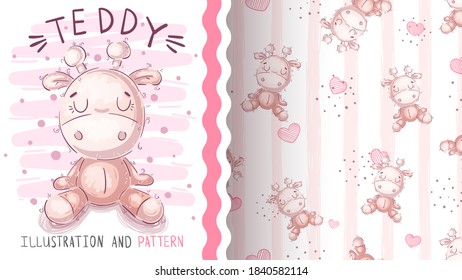 Cute teddy giraffe - seamless pattern.