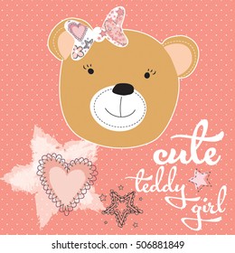 Cute Teddy Girl Star Vector Illustration