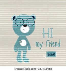 cute teddy with glasses vector illustration