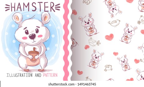 Cute teddy hamster - seamless pattern. Hand draw