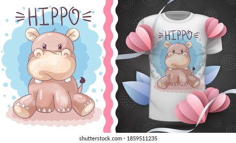 Cute teddy hippo idea for print t-shirt