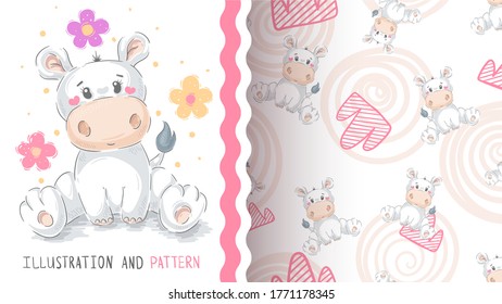 Cute teddy hippo - seamless pattern