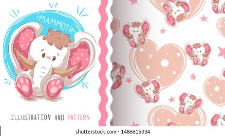 Cute teddy mammoth - pattern. Hand draw