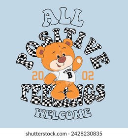 cute teddy positive checker slogan design