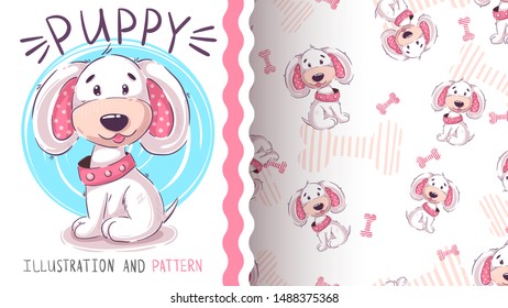 Cute teddy puppy - seamless pattern. Hand draw