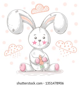 Cute teddy rabbit - cartoon illustration. Vector eps 10