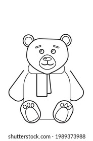 Cute teddy in scarf. Vector illustration doodle outline.