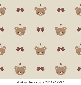 Cute teddy seamless pattern design. Vintage style. Vector illustration.