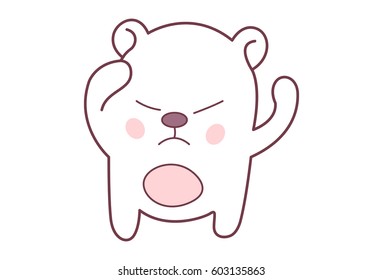 Cute Teddy Sticker Angry. Vector illustration. Isolated on white background.