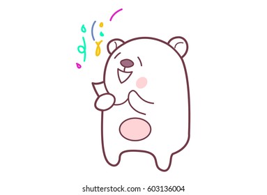 Cute Teddy Sticker having a party. Vector illustration. Isolated on white background.