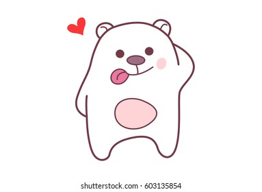 Cute Teddy Sticker in love with tongue stuck out. Vector illustration. Isolated on white background.