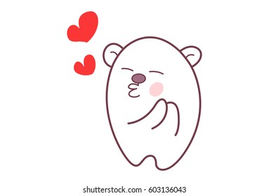 Cute Teddy Sticker Pouting and feeling loved. Vector illustration. Isolated on white background.