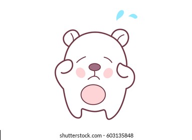 Cute Teddy Sticker Sad. Vector illustration. Isolated on white background.