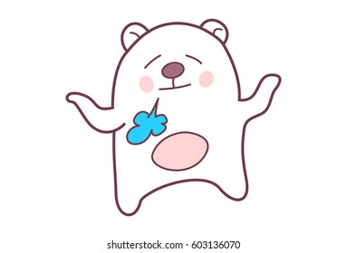 Cute Teddy Sticker. Vector illustration. Isolated on white background.