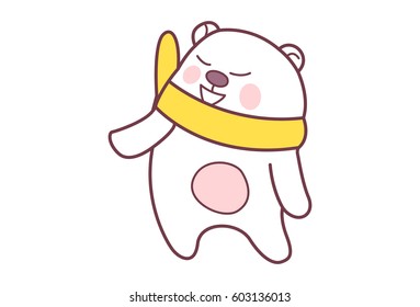 Cute Teddy Sticker wearing a muffler. Vector illustration. Isolated on white background.