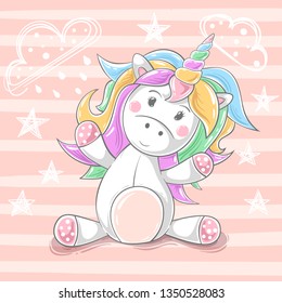 Cute teddy unicorn - cartoon characters. Hand draw