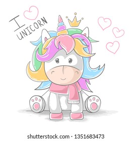 Cute teddy unicorn - cartoon characters. Hand draw