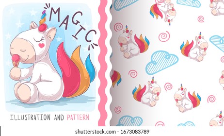 Cute teddy unicorn - seamless pattern.