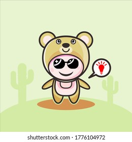 Cute tedy bear costume animal design illustration template vector