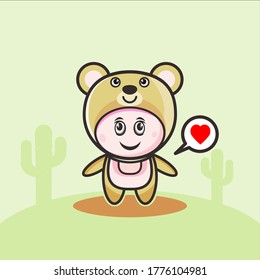 Cute tedy bear costume animal design illustration template vector