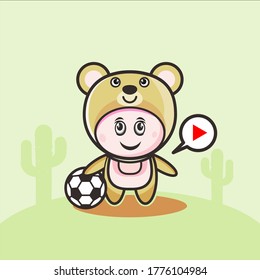 Cute tedy bear costume animal design illustration template vector