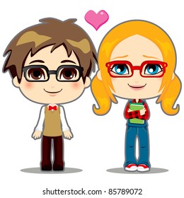 Cute Teen Geek Couple Happy In Shy Love