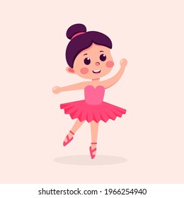 Cute teen girl cartoon character Ballerina, flat vector illustration