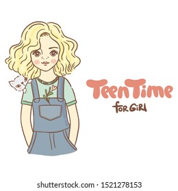 Cute teen girl and cat/ best friends
