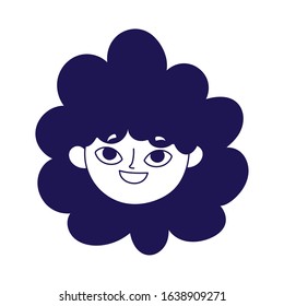 cute teen girl face curly hair cartoon on white background vector illustration