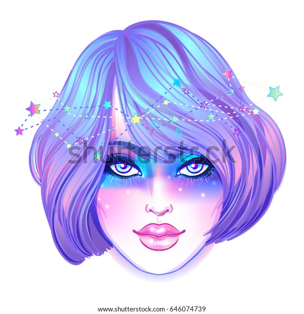 Cute Teen Girl Galaxy Make Dyed Stock Vector Royalty Free 646074739