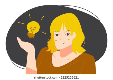 cute teen girls get an idea. idea icon, light bulb. suitable for learning, creative, school, presentation themes, etc. flat vector illustration