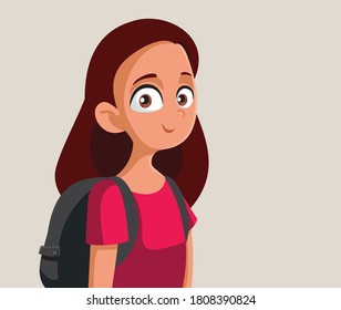 Cute Teen School Girl Vector Character. Portrait of cheerful teenager with backpack going back to school 
