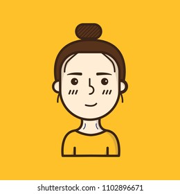 cute teenage girl lady woman female flat line icon avatar character portrait illustration  web cartoon style modern t-shirt group profile 