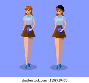 Cute teenage girl student with nerdy style holding book ready to go back to school,vector illustration